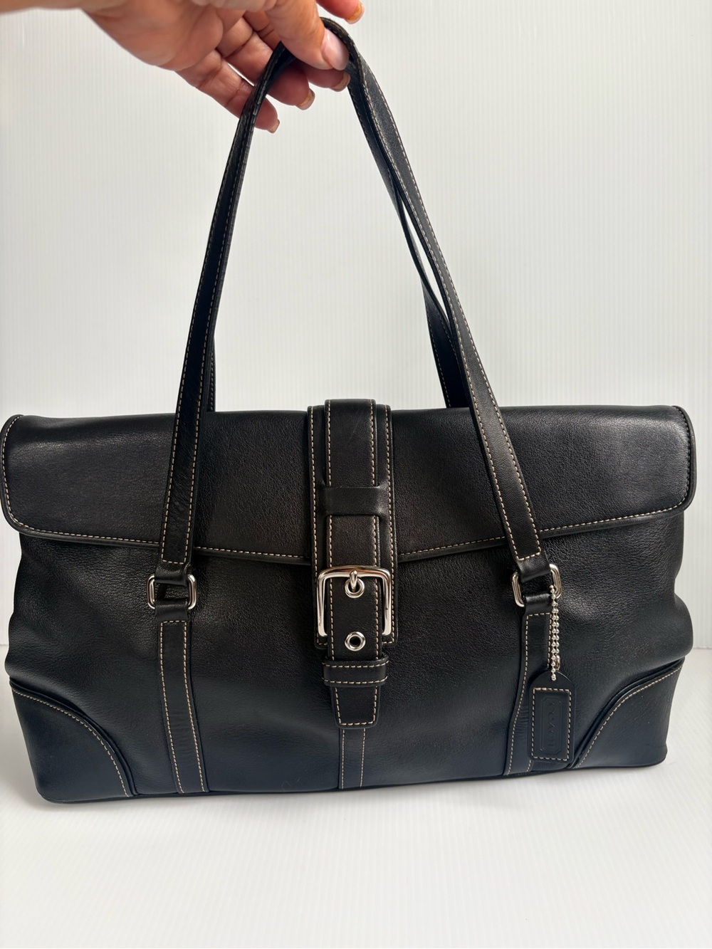 VINTAGE COACH HAMPTONS  FLAP BLK LEATHER TOTE/PURSE SATCHEL LARGE